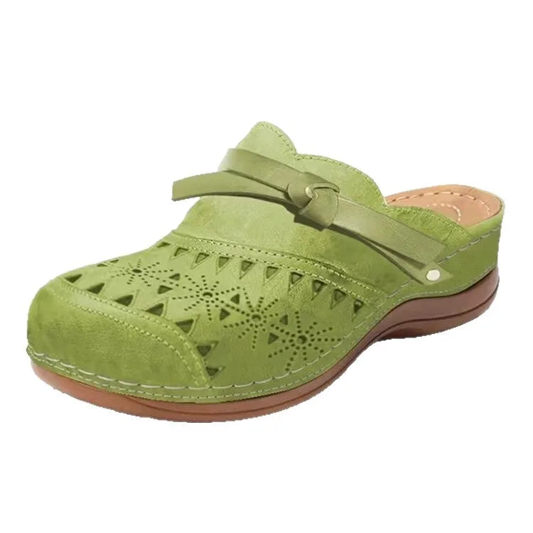Willow Perforated Wedge Clogs - Color:Green;Size:35