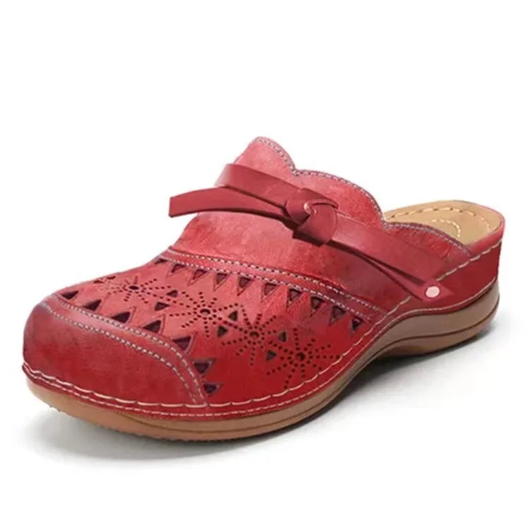 Willow Perforated Wedge Clogs - Color:Red;Size:35