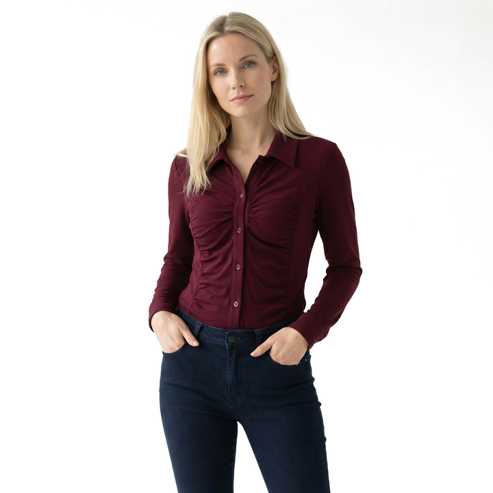 Wine Red Elara Mercer Longline Shirt 3