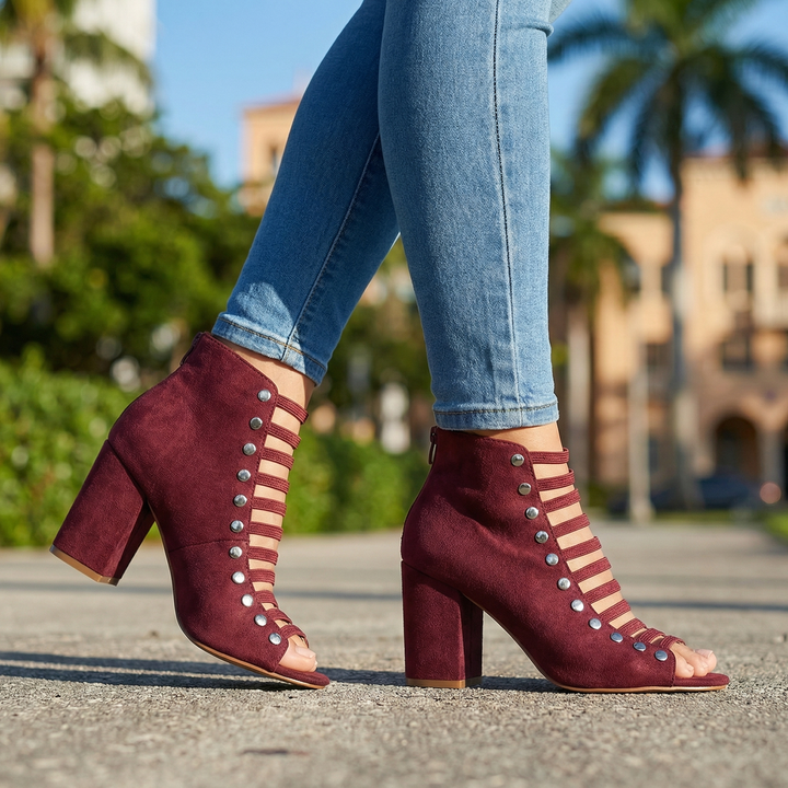 Wine Red Juti Selena Studded Sandals 1