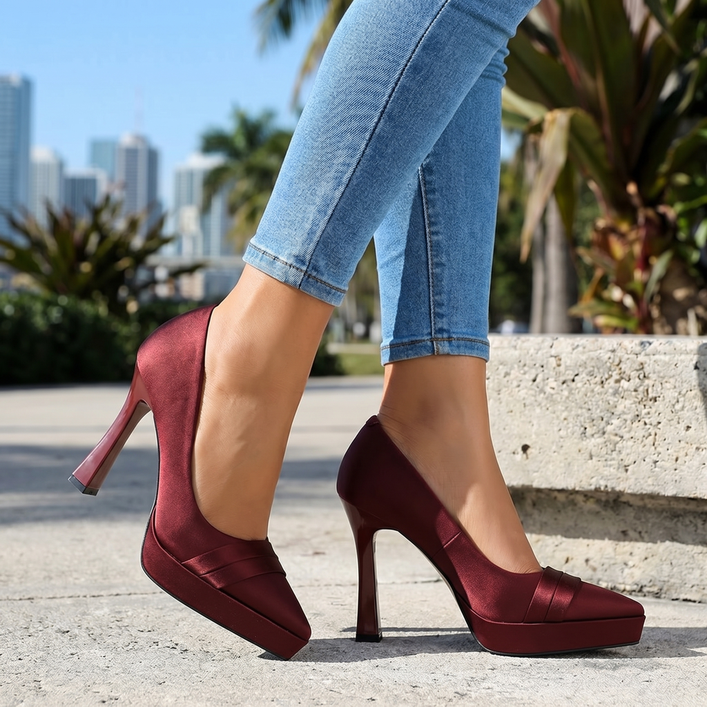 Wine Red Sienna Miller Satin Pumps 2