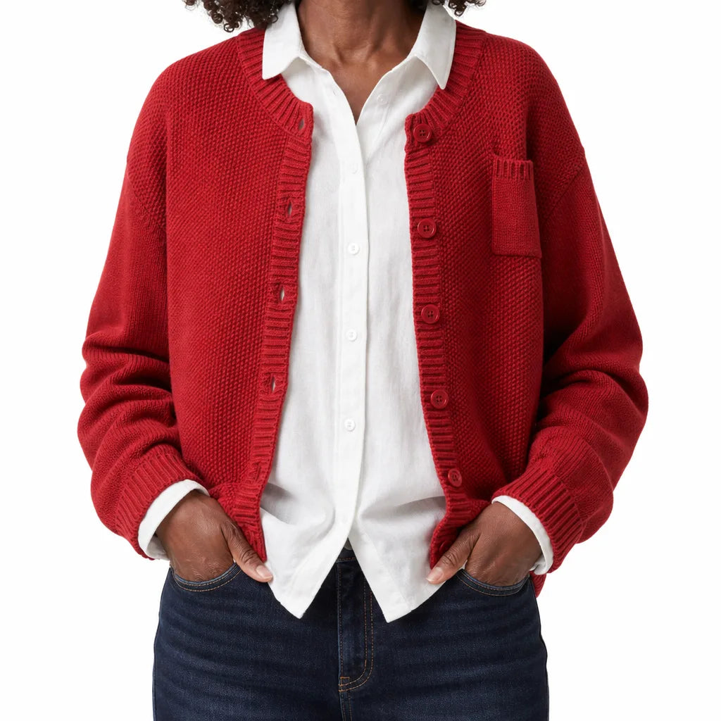 Winifred | Women's Cardigan for Warmth - Color:Rose Red;Size:XS