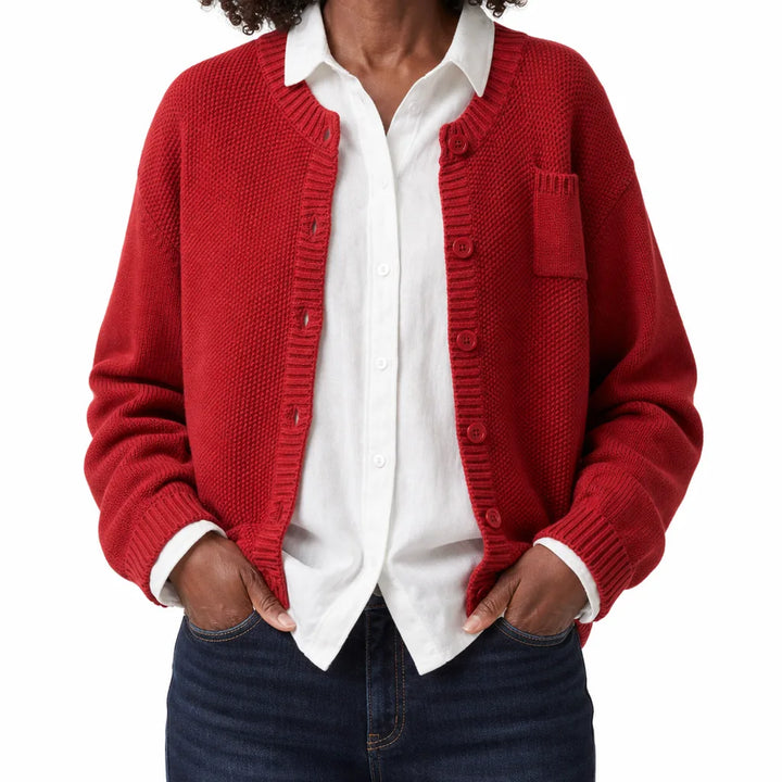 Winifred | Women's Cardigan for Warmth - Color:Rose Red;Size:XS