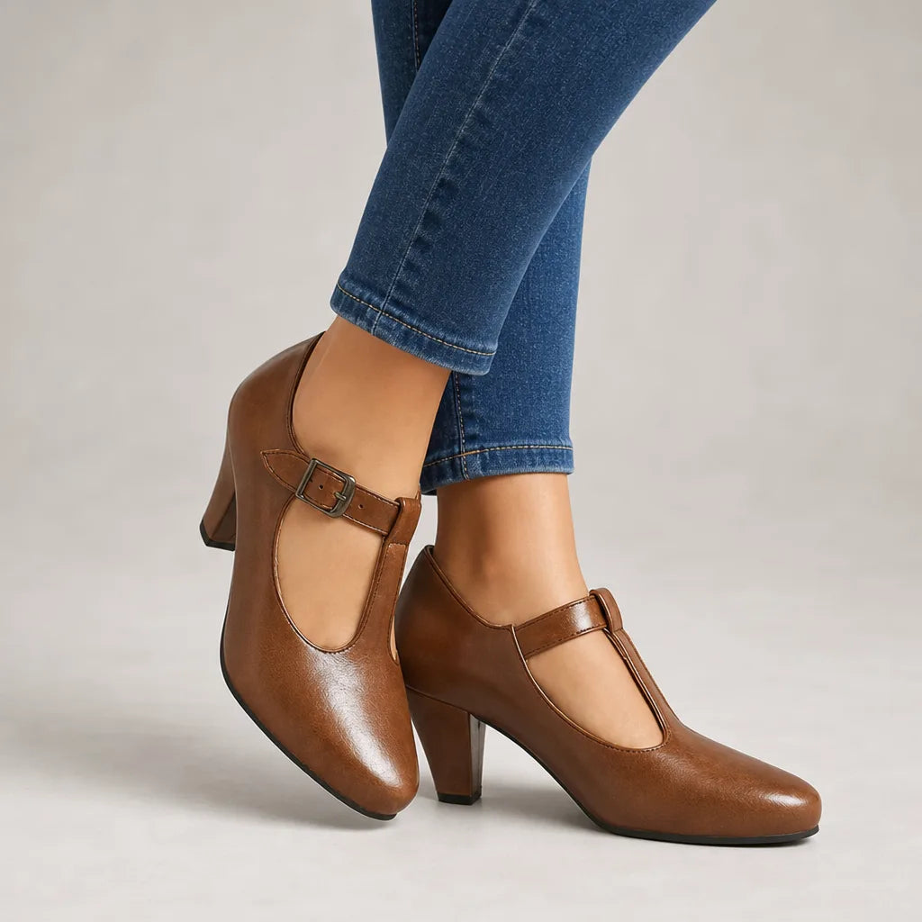 Winifred | Women's Classic Mary Jane Heels - Color:Brown;Size:35