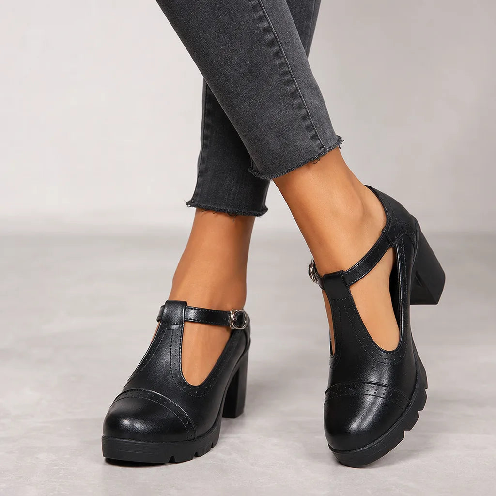 Woodward | Women's Orthopedic Block-Heel Mary Jane Shoes - Color:Black;Size:35
