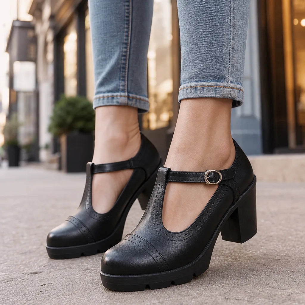 Women's Black Woodward | Women's Orthopedic Block-Heel Mary Jane Shoes