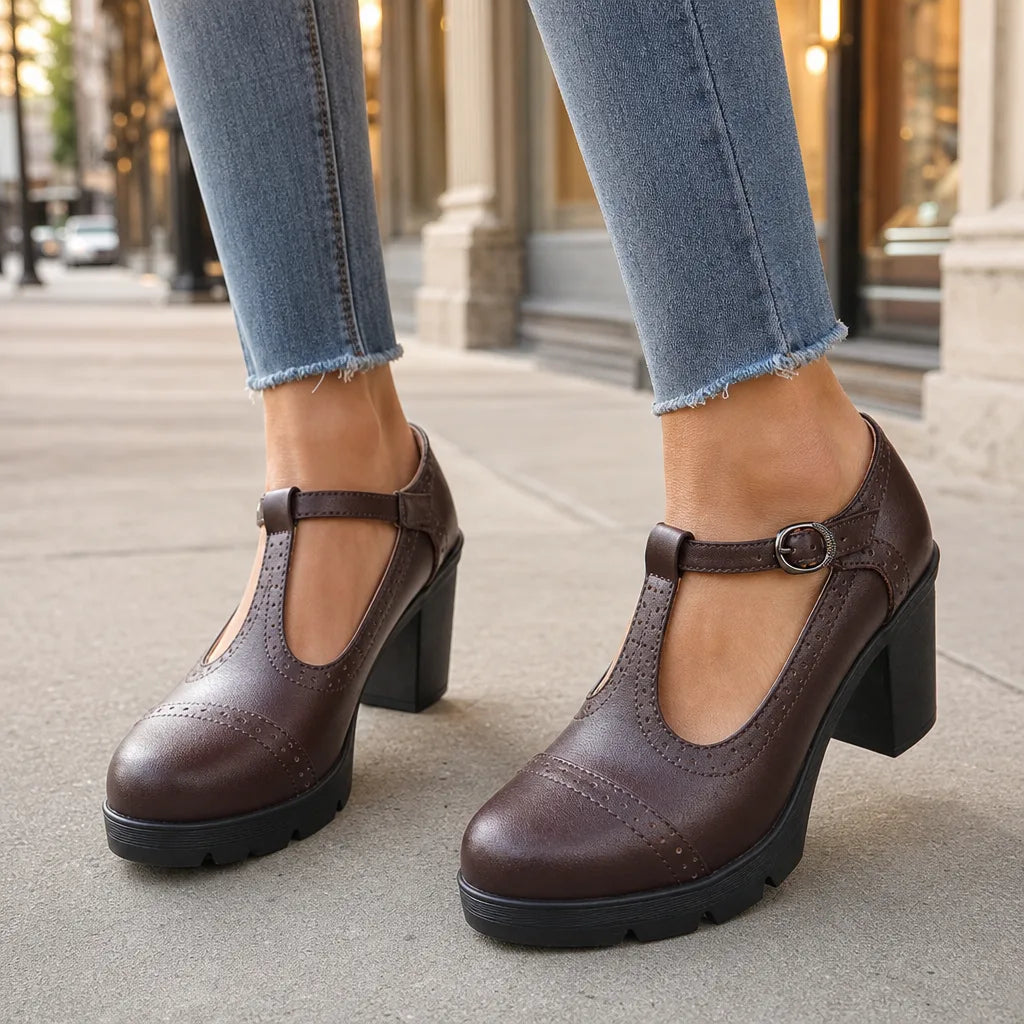Women's Dark Brown Woodward | Women's Orthopedic Block-Heel Mary Jane Shoes
