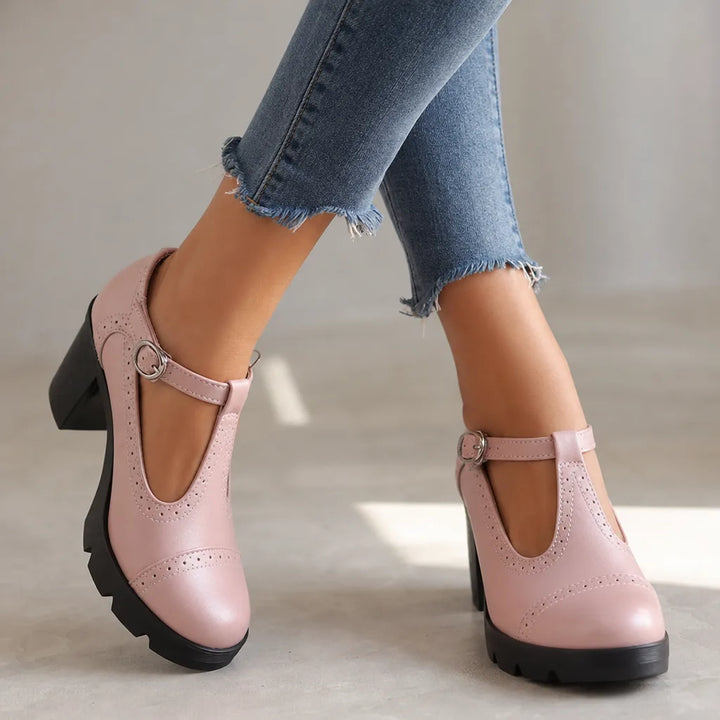 Woodward | Women's Orthopedic Block-Heel Mary Jane Shoes - Color:Pink;Size:35