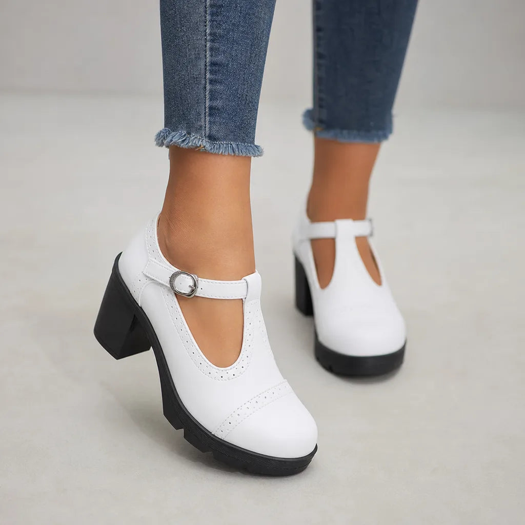 Woodward | Women's Orthopedic Block-Heel Mary Jane Shoes - Color:White;Size:35
