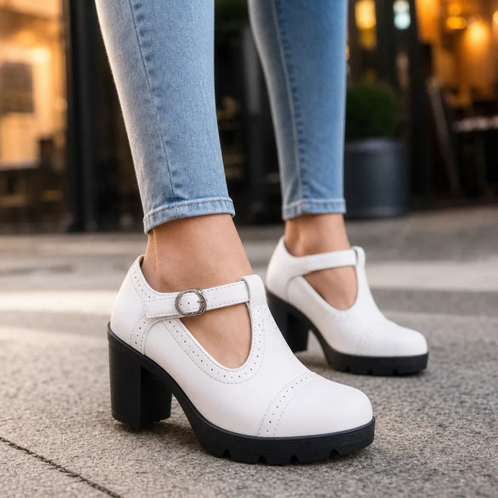 Women's White Woodward | Women's Orthopedic Block-Heel Mary Jane Shoes