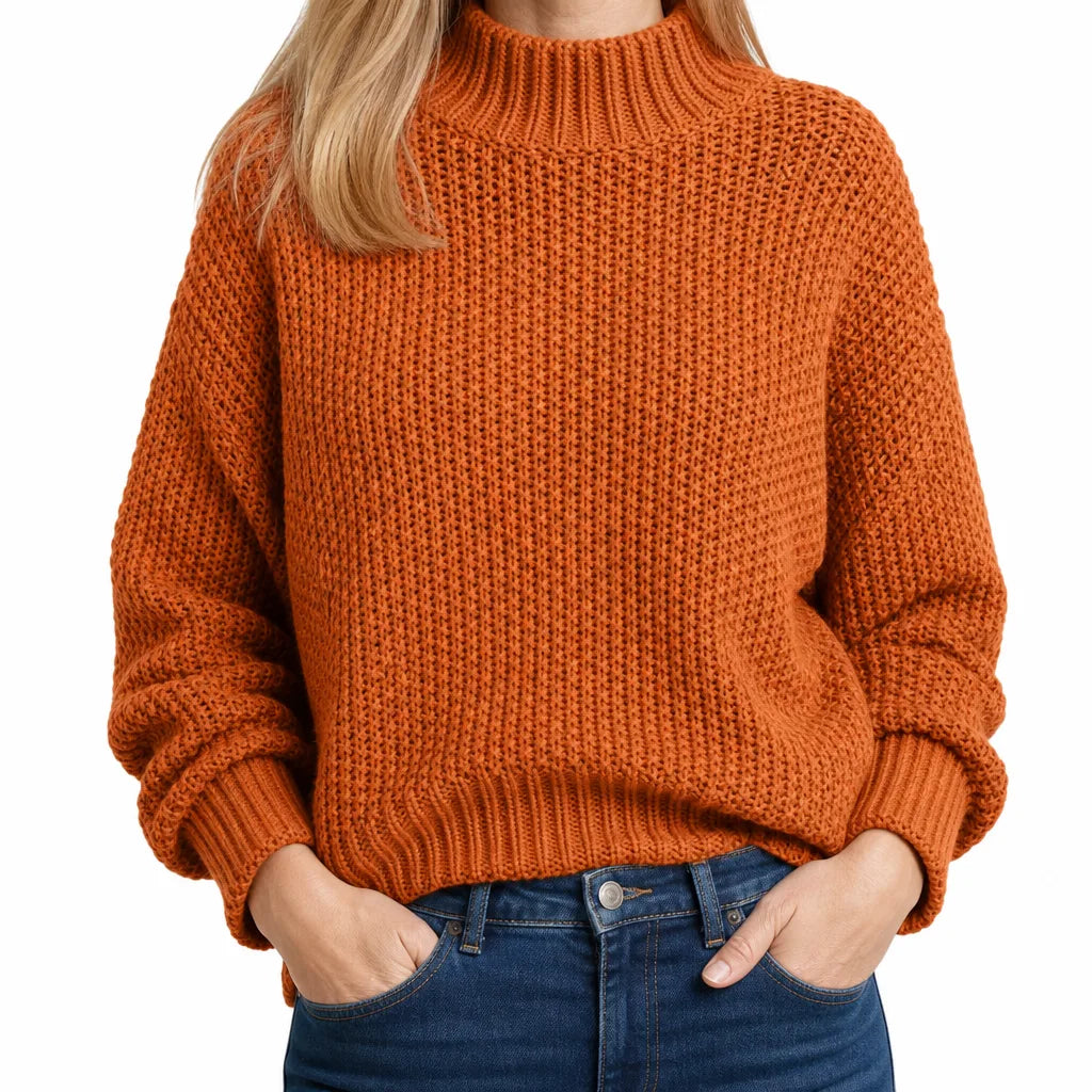 Wren Cowl Neck Knit Sweater - Color:Orange Red;Size:XS