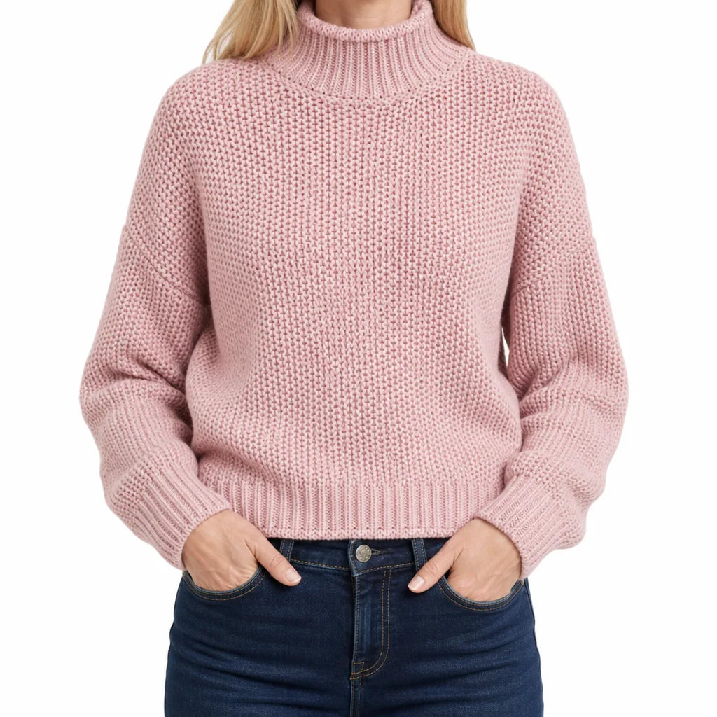 Wren Cowl Neck Knit Sweater - Color:Pink;Size:XS