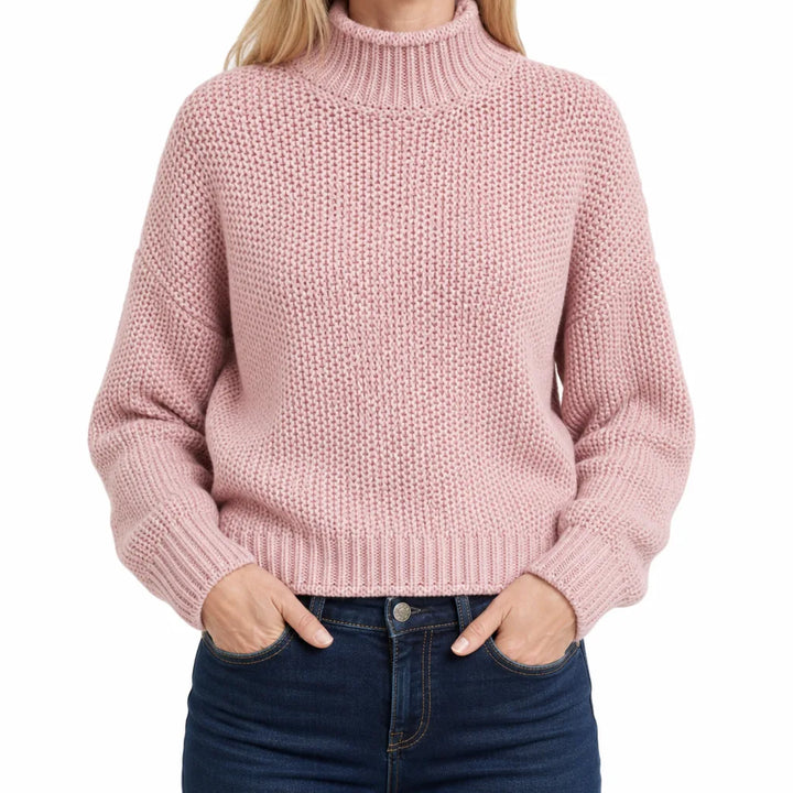 Wren Cowl Neck Knit Sweater - Color:Pink;Size:XS