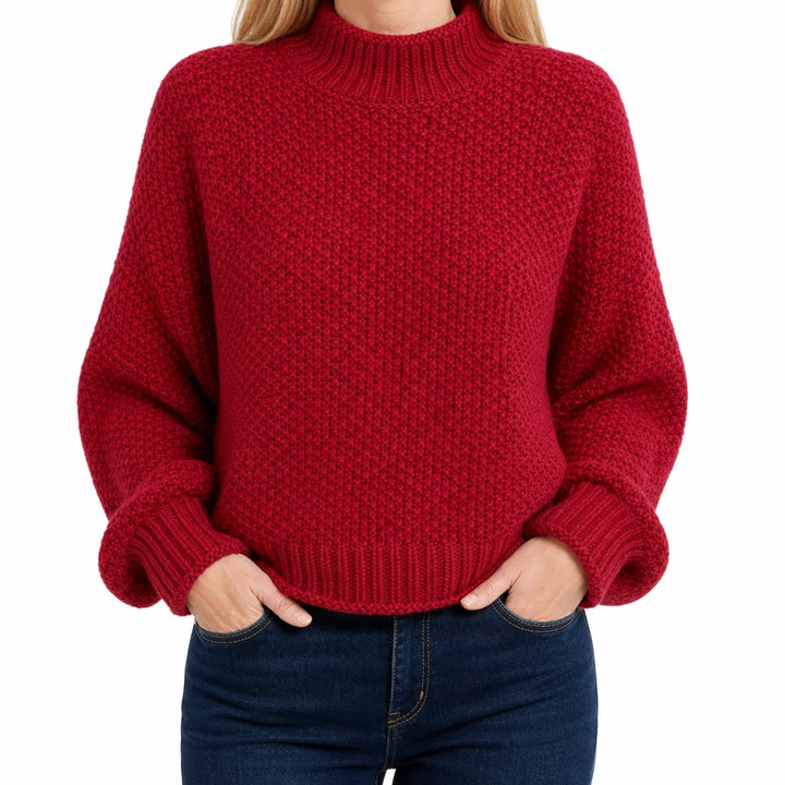 Wren Cowl Neck Knit Sweater - Color:Red;Size:XS