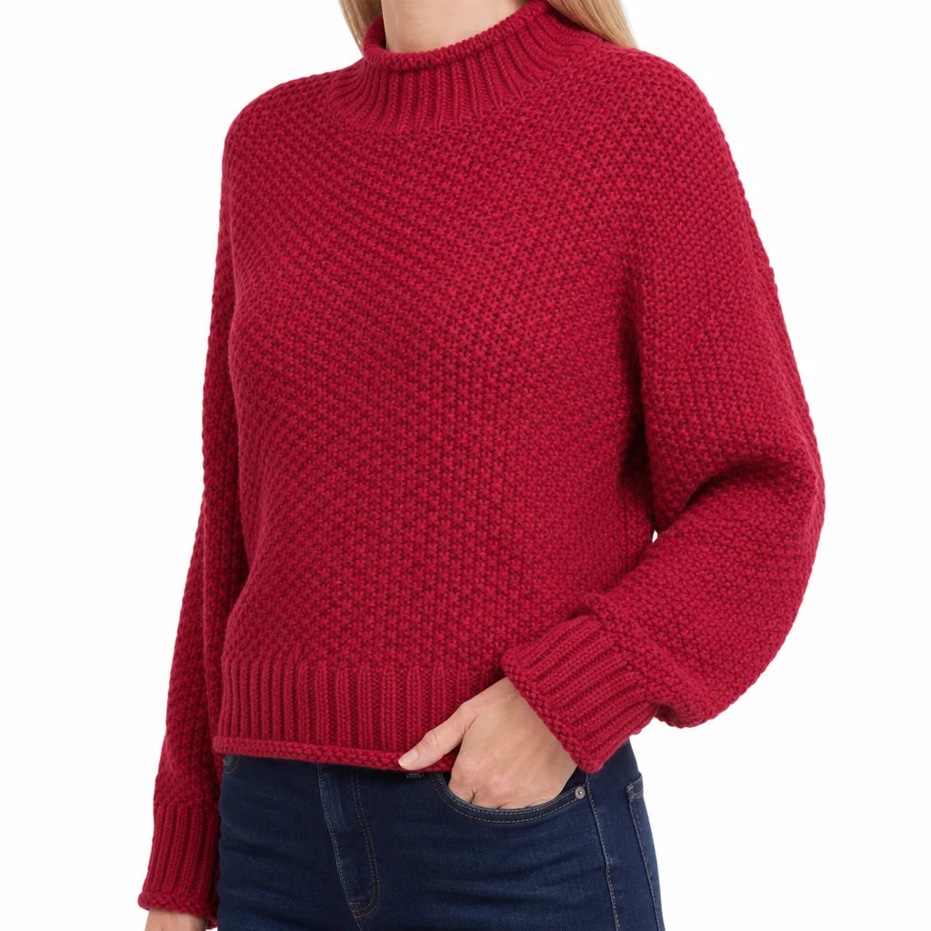 Women's Red Garland Turtleneck Knit Sweater