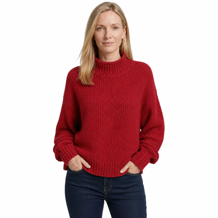 Women's Red Garland Turtleneck Knit Sweater