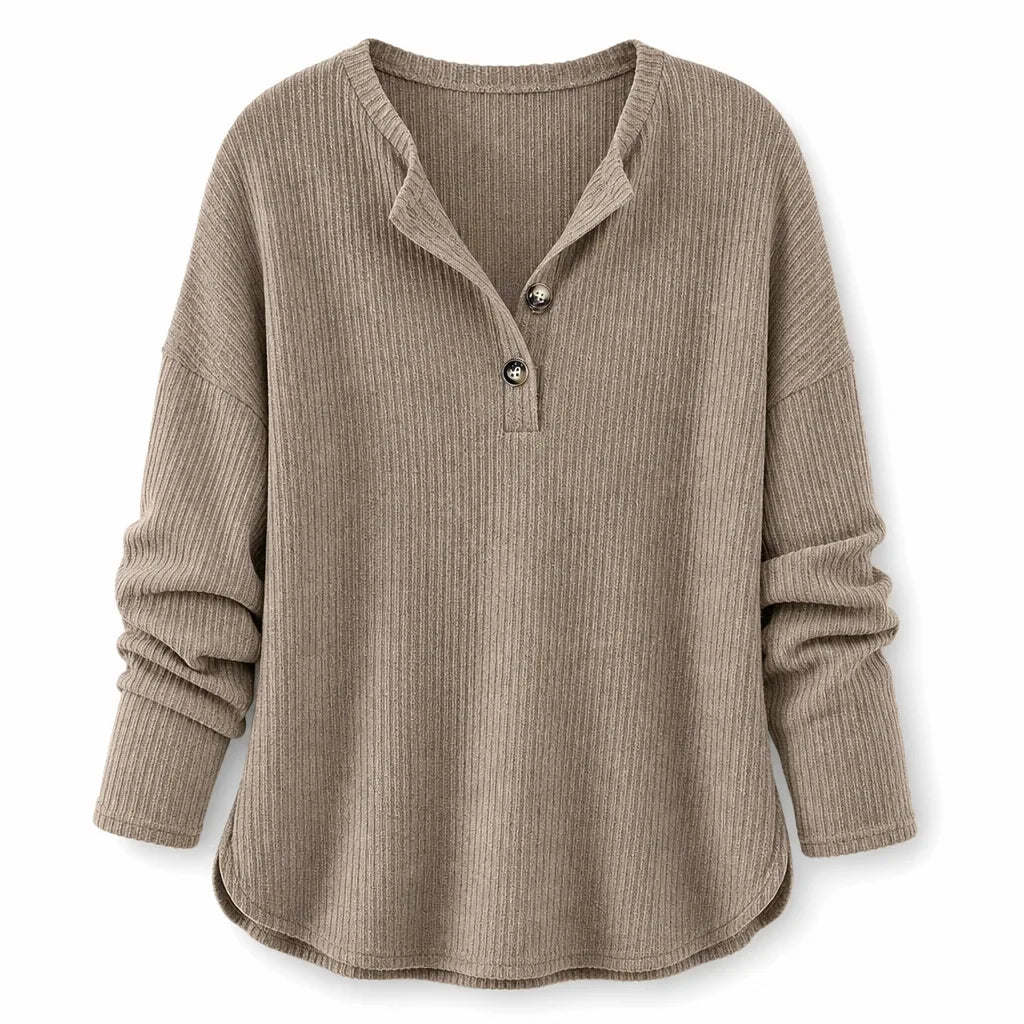 Women's Beige Faulkner Ribbed Half-Placket Pullover