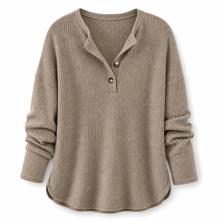 Women's Beige Faulkner Ribbed Half-Placket Pullover