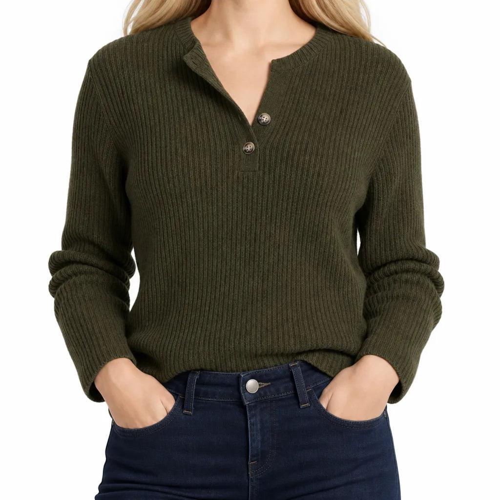 Wren Ribbed Pullover Top  - Color:Green;Size:XS
