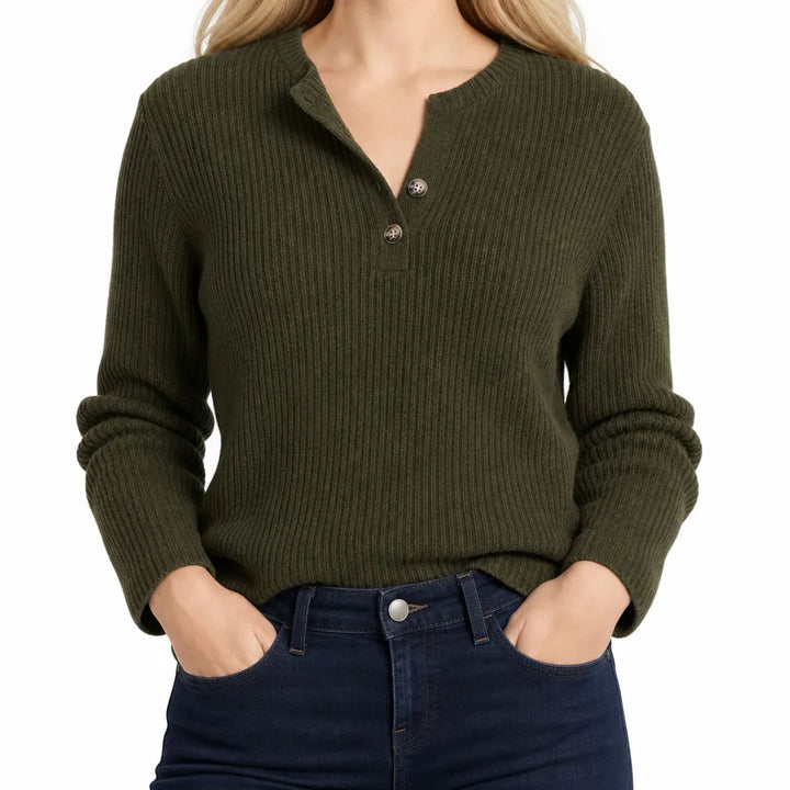 Wren Ribbed Pullover Top  - Color:Green;Size:XS