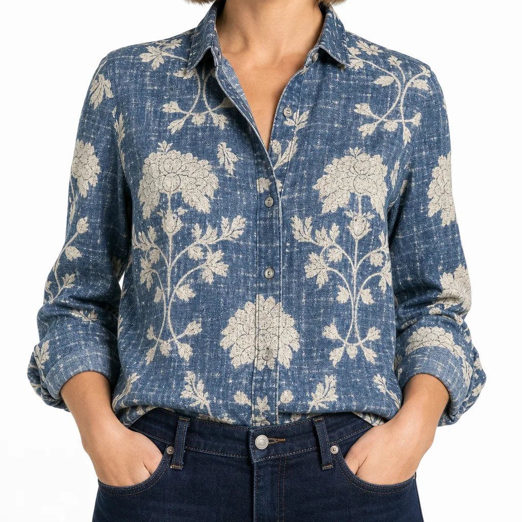 Wrenna | Women's Fall Western Top - Color:Blue;Size:XS