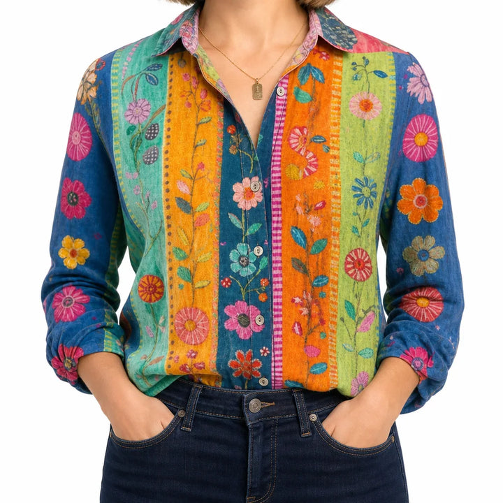 Wrenna | Women's Fall Western Top - Color:Multicolor;Size:XS