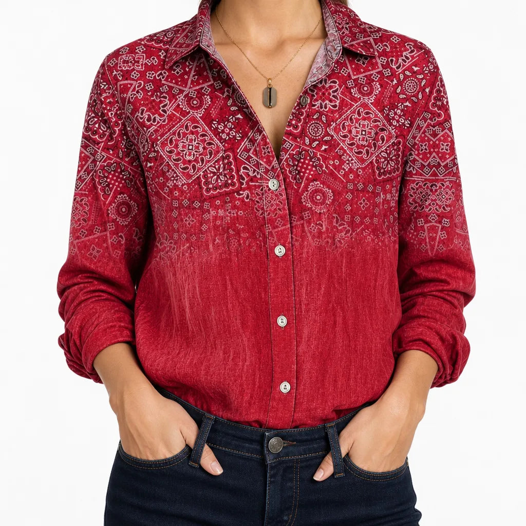 Wrenna | Women's Fall Western Top - Color:Red;Size:XS