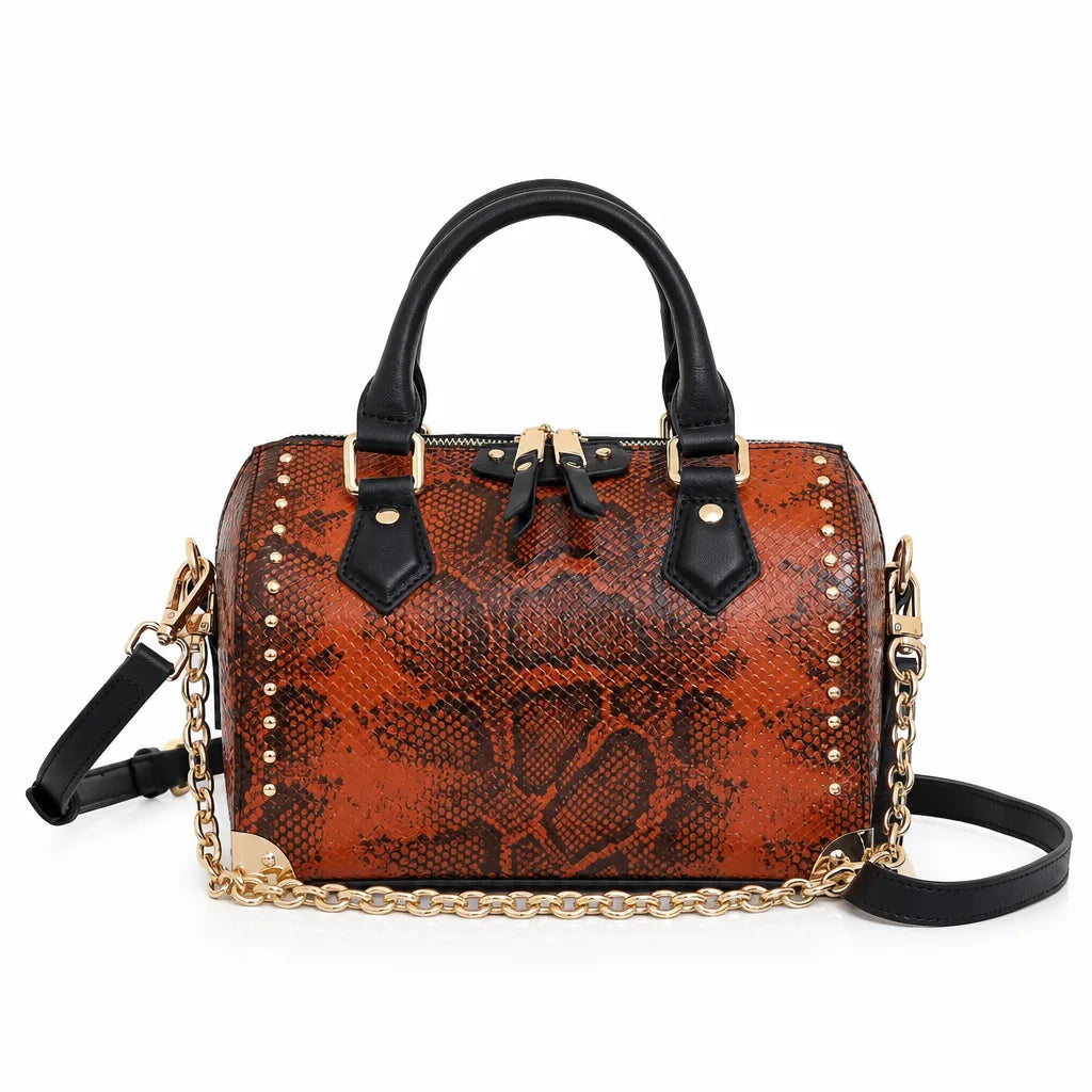 Wyatt Snake Print Pillow Bag - Color:Brown