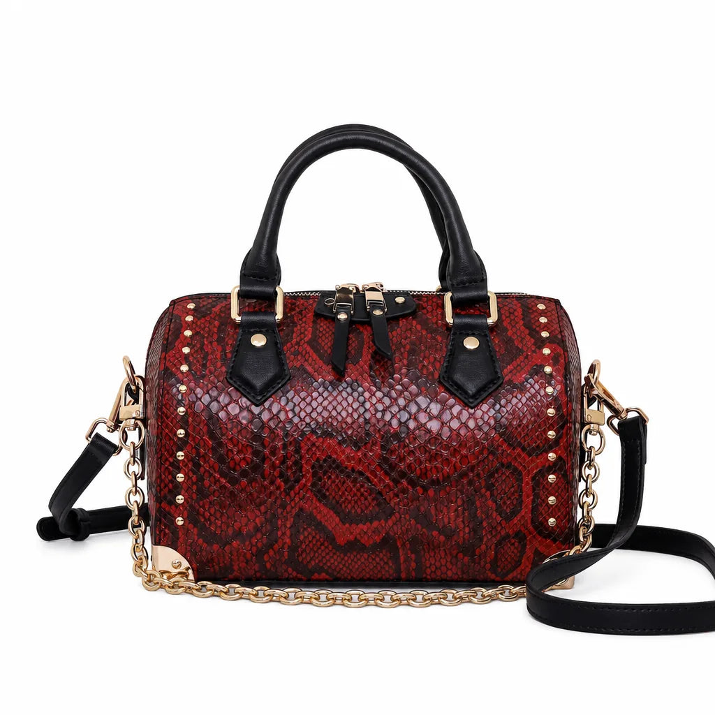 Wyatt Snake Print Pillow Bag - Color:Red