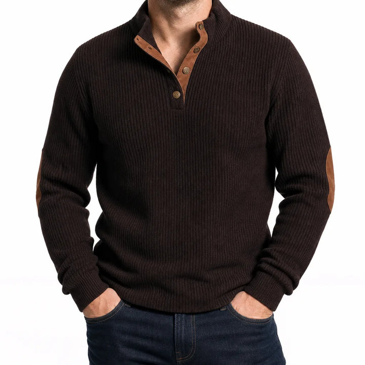 Wyler | Men's Fall Buttoned Knit Sweater - Color:Brown;Size:XS