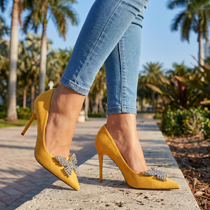 Yellow Julianna Crystal Bow Pumps 1