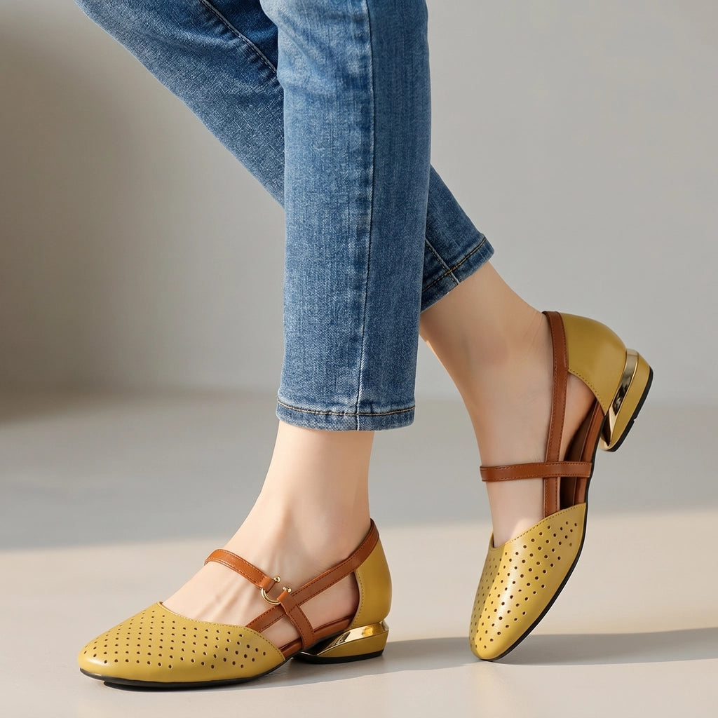 Josie Cut-Out Sandals - Color:Yellow;Size:35