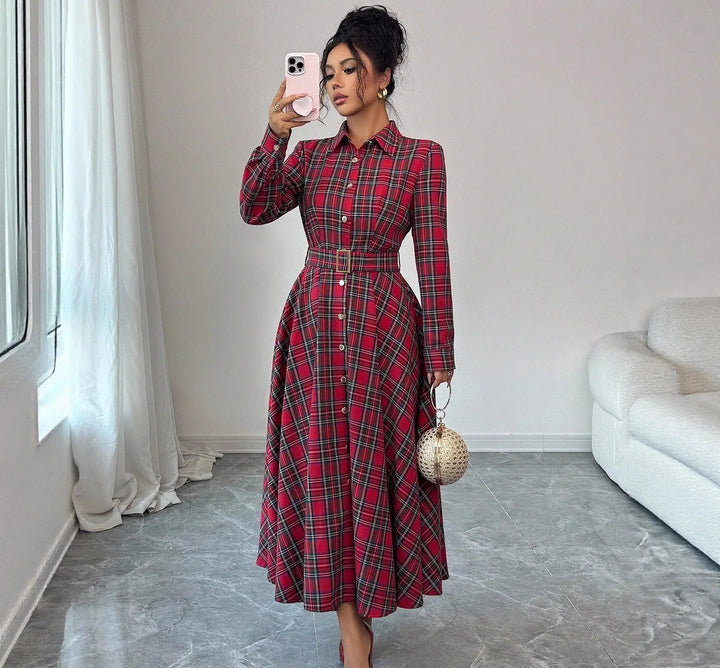 Yusra | Women's Elegant Christmas Dress - Color:Red;Size:XS
