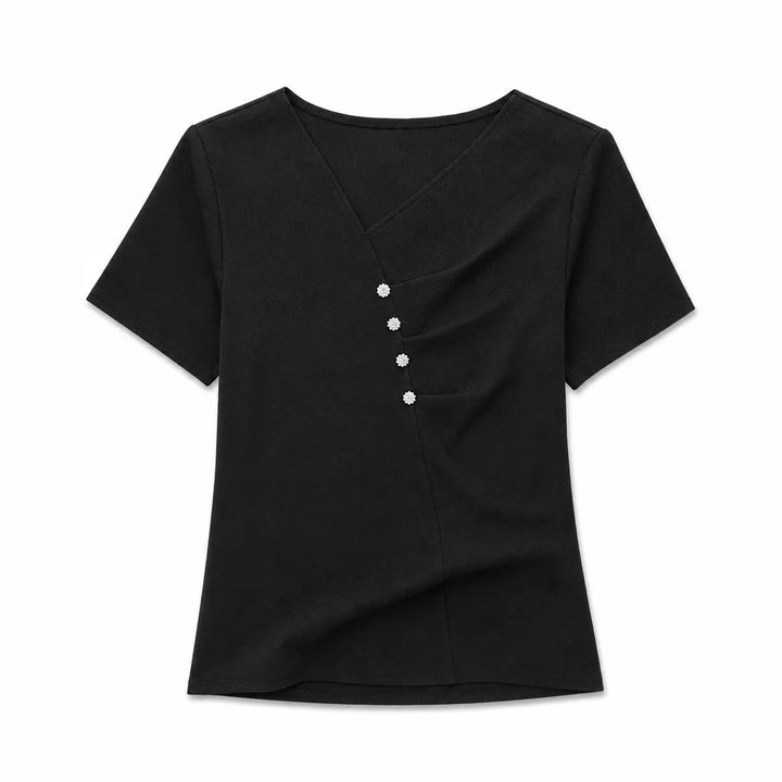 Zahraa V-Neck Tee - Color:Black;Size:XS