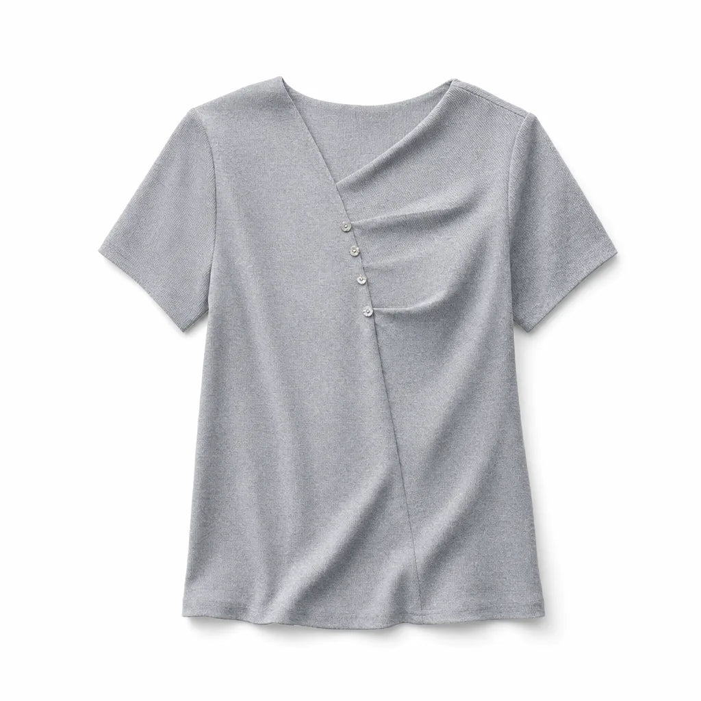 Zahraa V-Neck Tee - Color:Gray;Size:XS