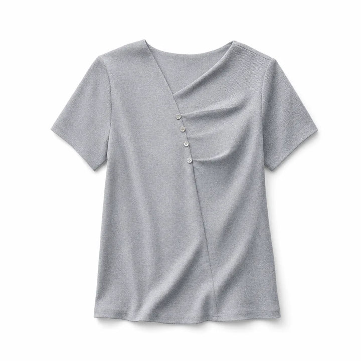 Zahraa V-Neck Tee - Color:Gray;Size:XS