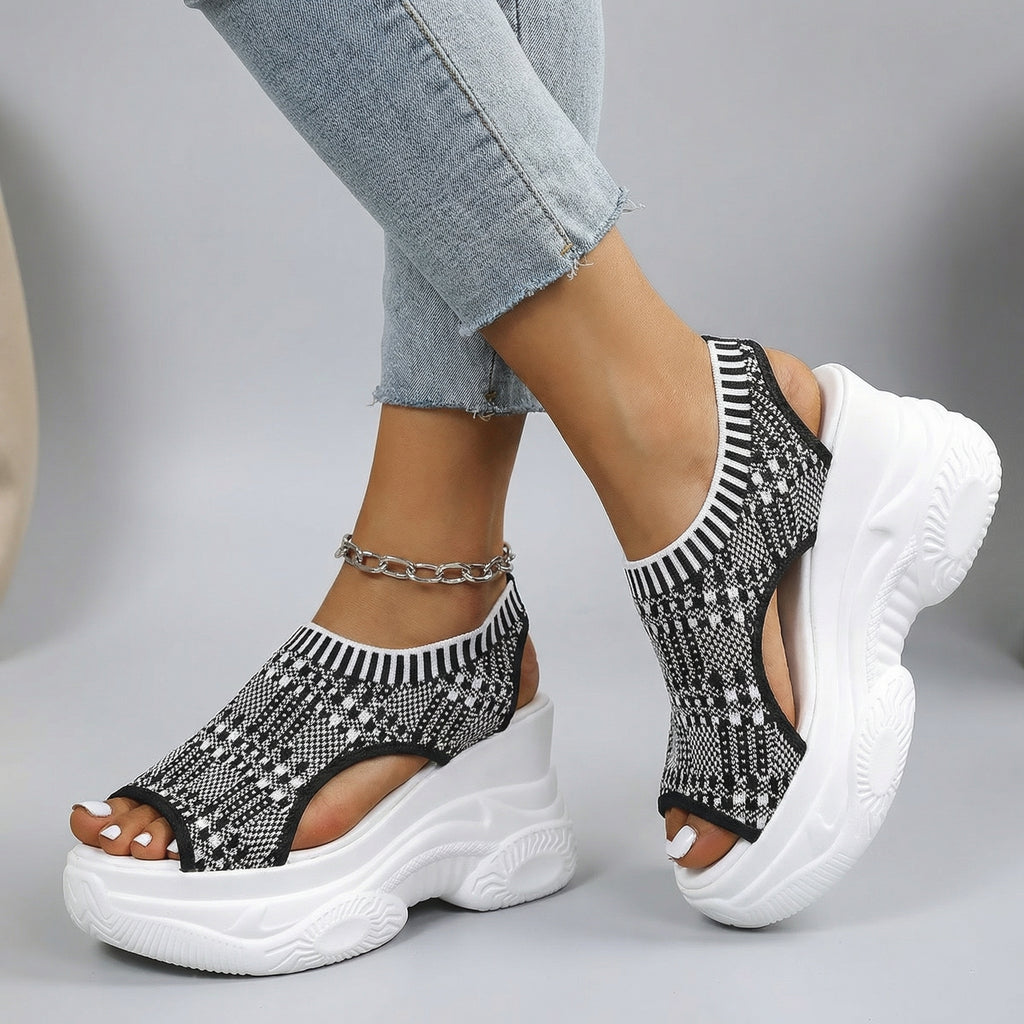 Zaina Bloom Wedge Sandals - Color:Black/Silver;Size:36