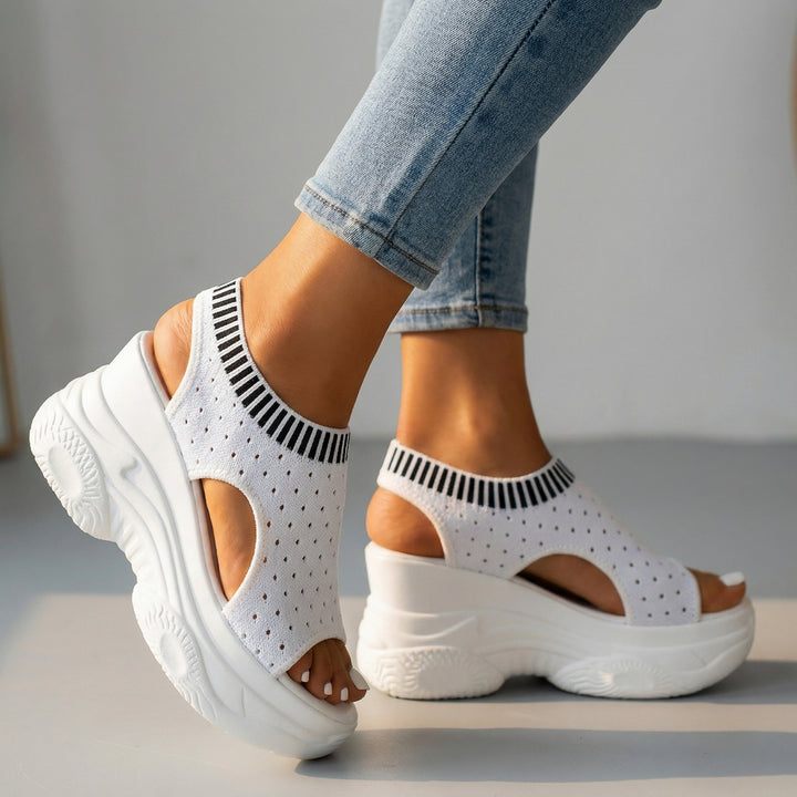 Zaina Bloom Wedge Sandals - Color:White;Size:36