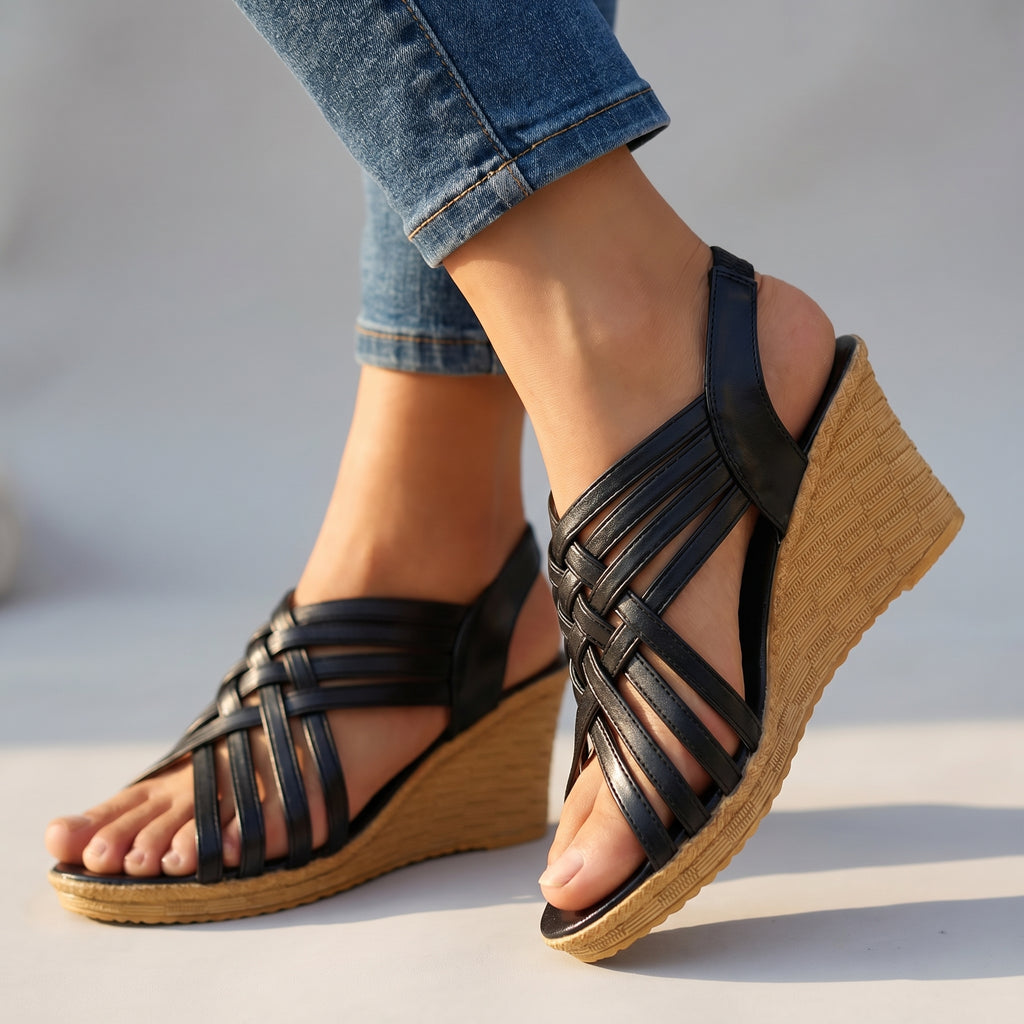 Zainab Cross-Strap  Sandals - Color:Black;Size:35