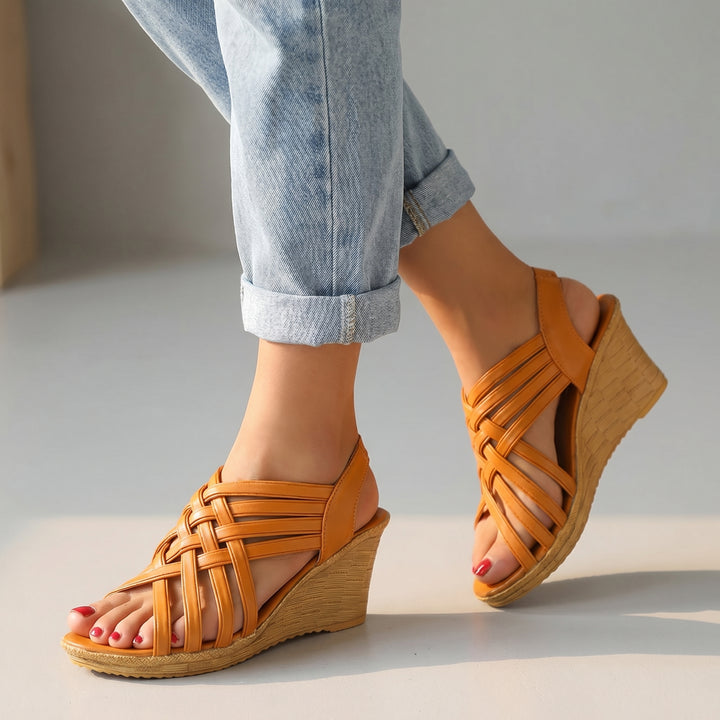 Zainab Cross-Strap  Sandals - Color:Dark Brown;Size:35