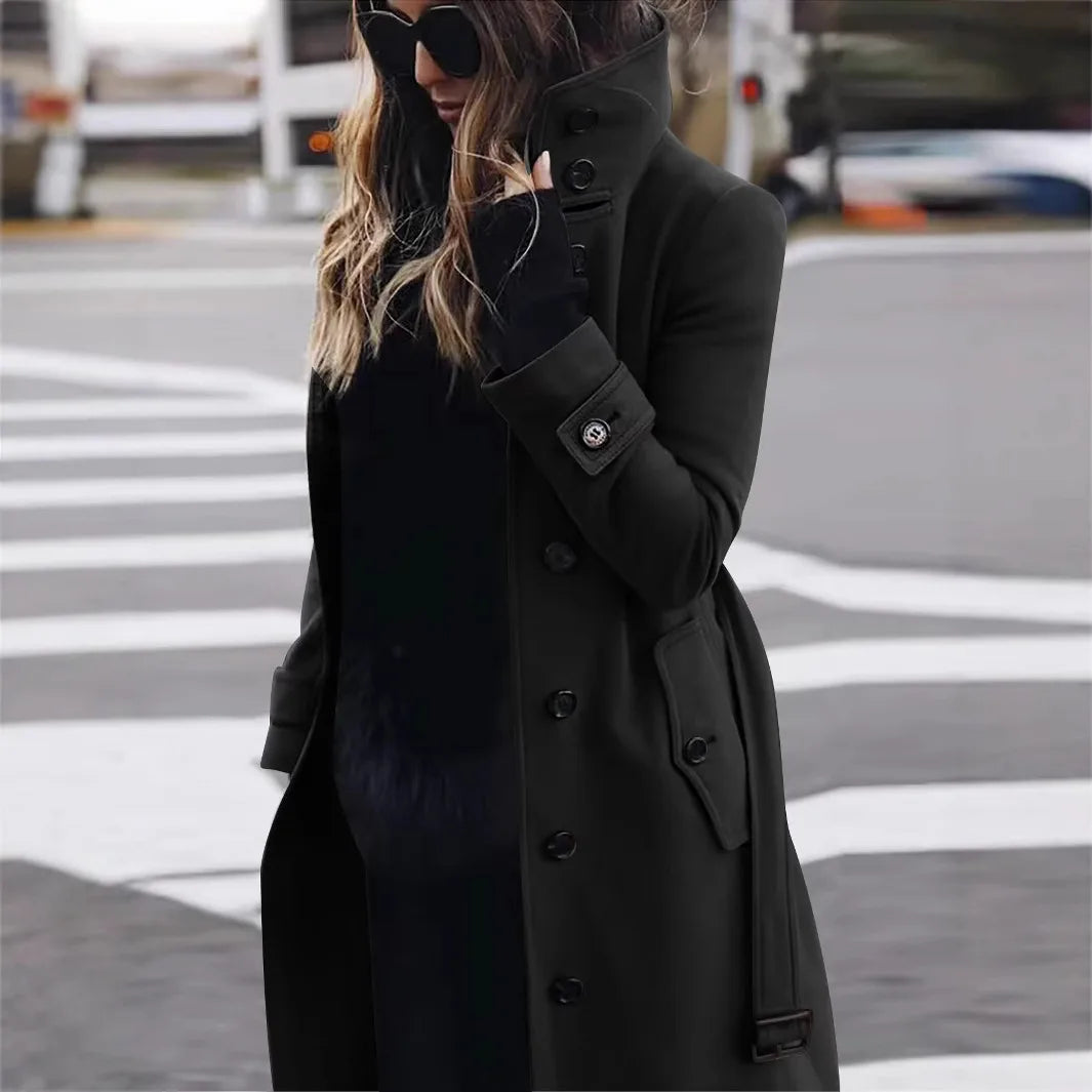 Zara | Women's Elegant Belted Trench Coat  - Color:Black;Size:XS