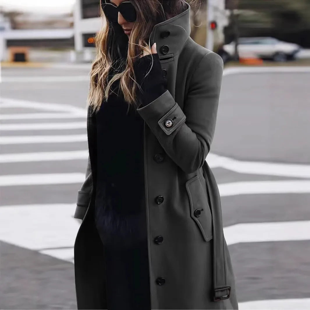 Zara | Women's Elegant Belted Trench Coat  - Color:Dark Gray;Size:XS
