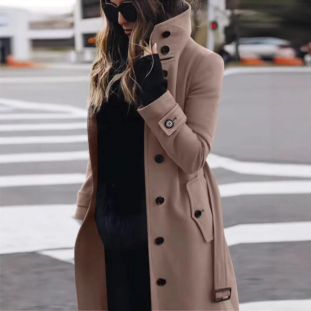 Zara | Women's Elegant Belted Trench Coat  - Color:Khaki;Size:XS