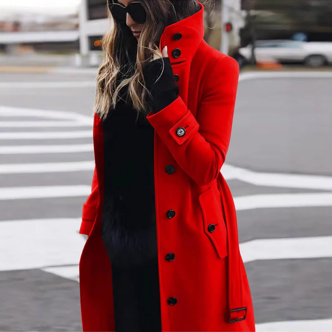 Zara | Women's Elegant Belted Trench Coat  - Color:Red;Size:XS