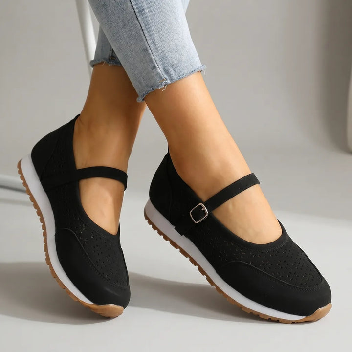 Zarah Strap Flats - Color:Black;Size:36