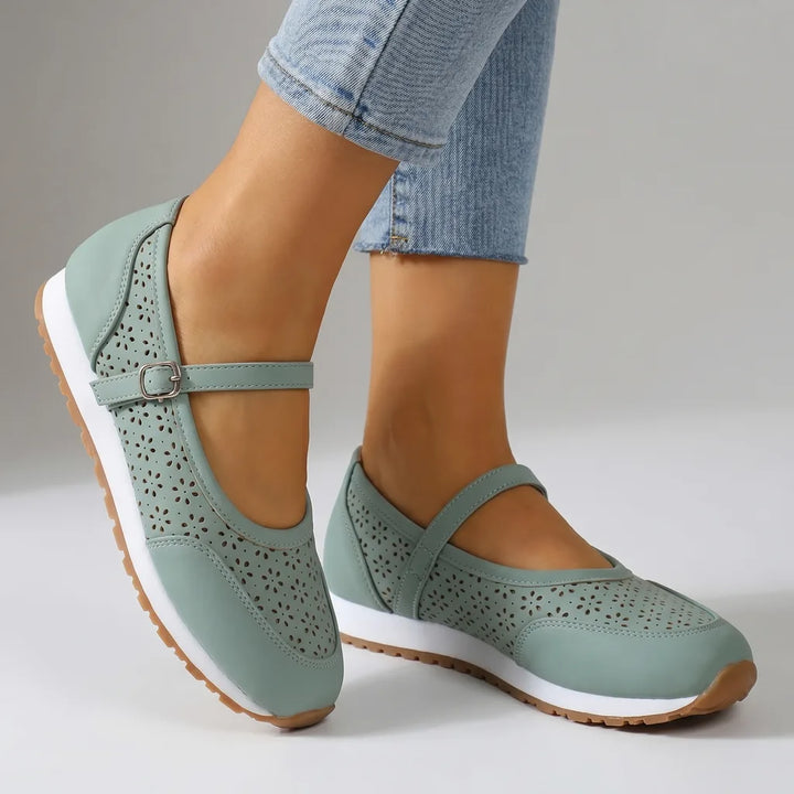 Zarah Strap Flats - Color:Green;Size:36