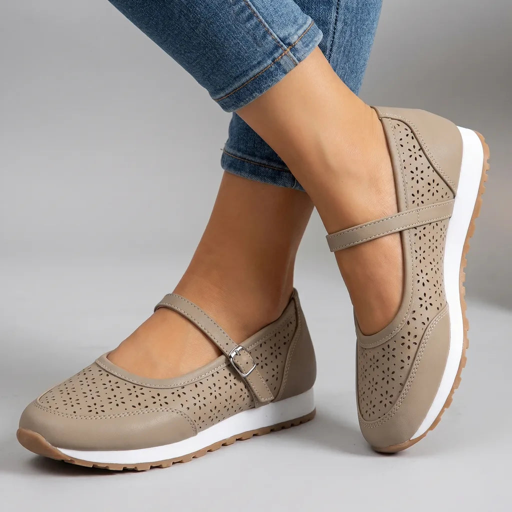 Zarah Strap Flats - Color:Khaki;Size:36