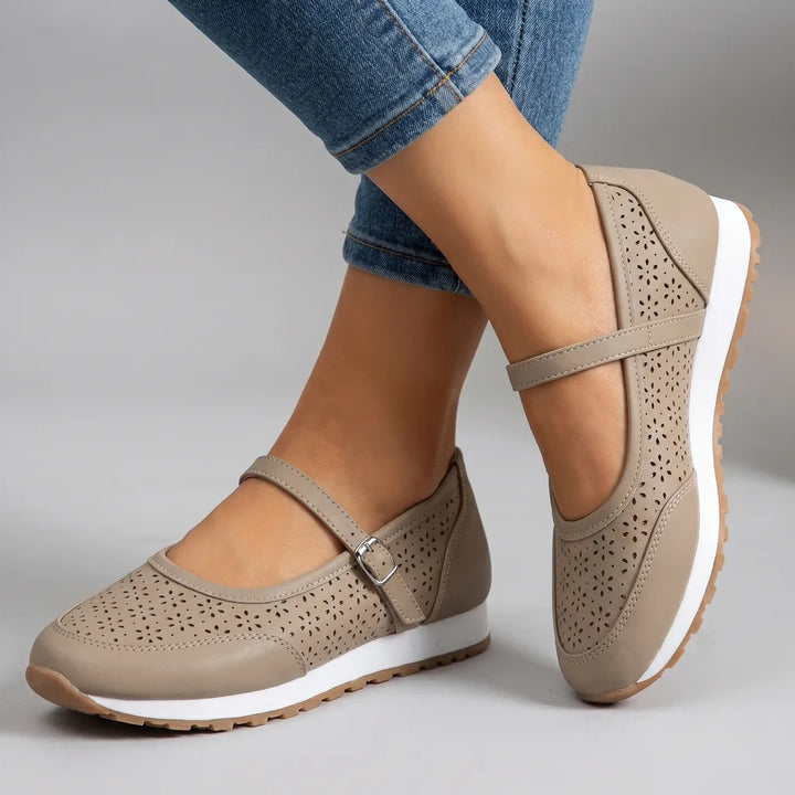 Zarah Strap Flats - Color:Khaki;Size:36