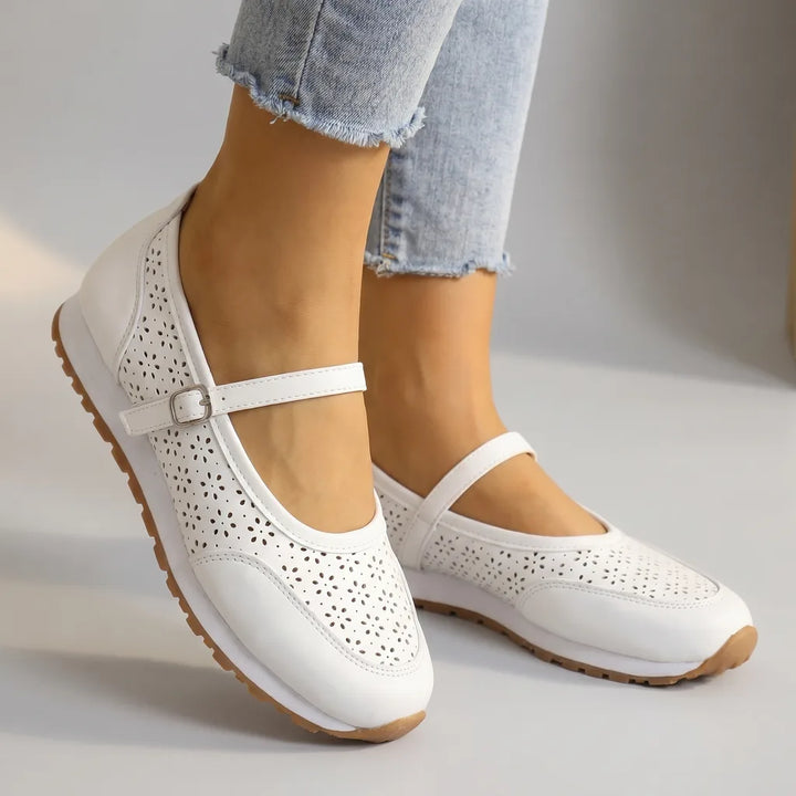 Zarah Strap Flats - Color:White;Size:36