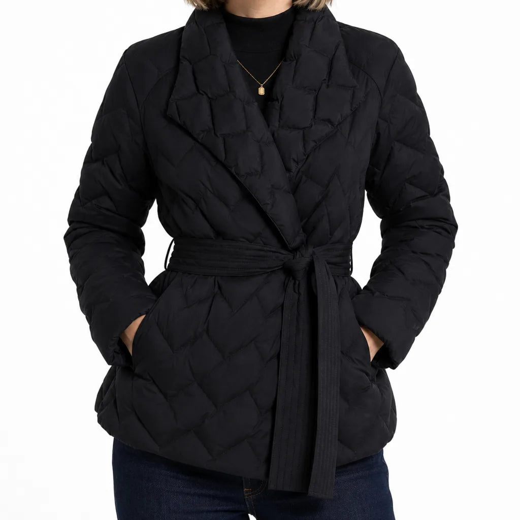 Women's Black Zelda Belted Padded Jacket